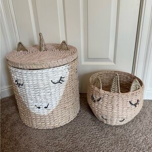Pottery Barn Kids Unicorn Storage Basket Set - Cream and White.